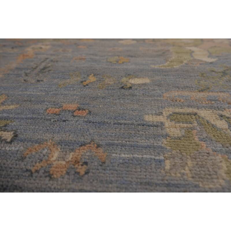 Light Blue Oushak Vegetable Dye Turkish Area Rug Handmade Wool Carpet - 8'5"x 9'11"