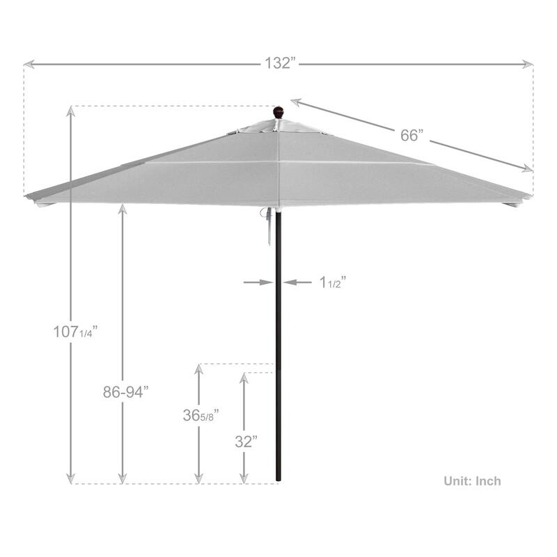 California Umbrella 11' Venture Series Patio Umbrella, Bronze Aluminum Pole Fiberglass Ribs Pulley Lift, Pacifica Pacific Blue