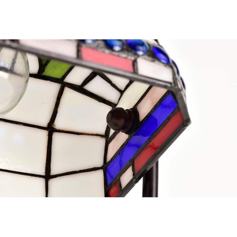 12-inch Stained Glass Desk Lamp with Blue Gemstones