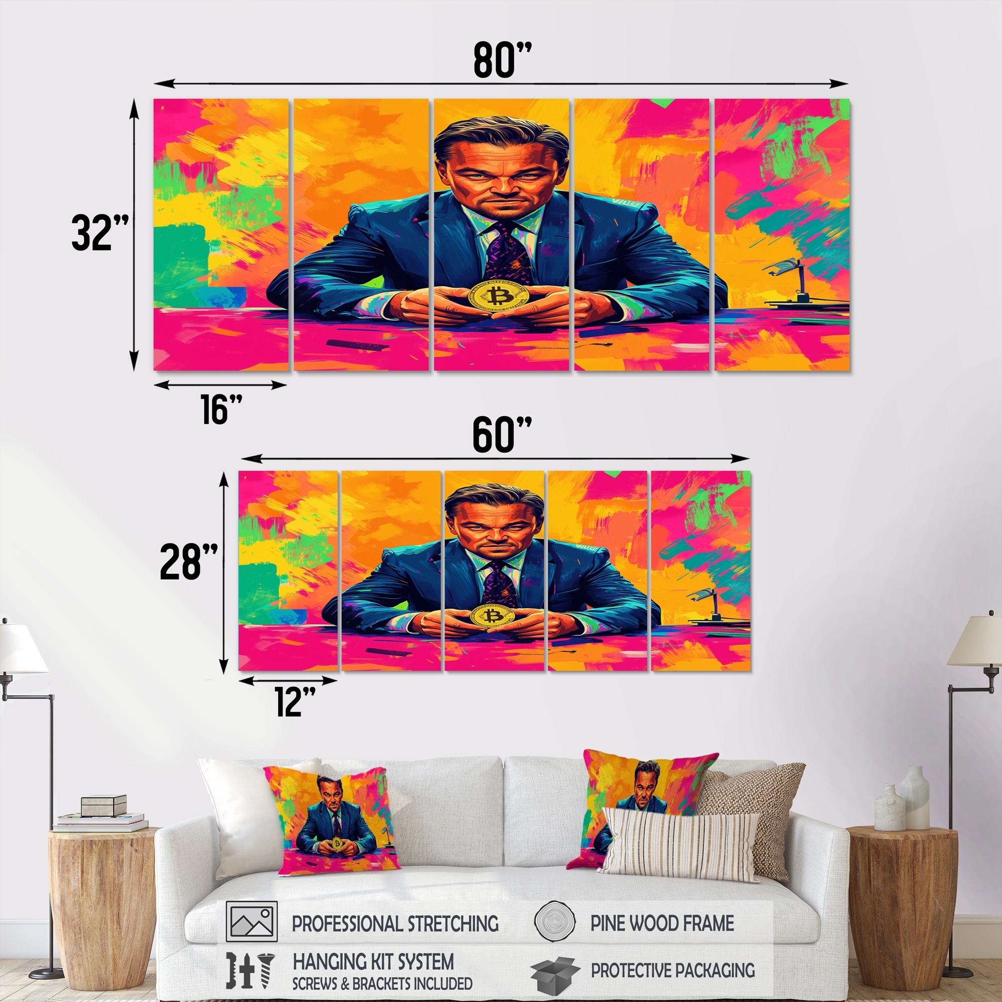 Designart - Popart Bitcoin Leonardo Dicaprio - Wolf of Wall Street Canvas  Wall Art Set - Oversized Glam Wall Decor - Bed Bath & Beyond - 42799342