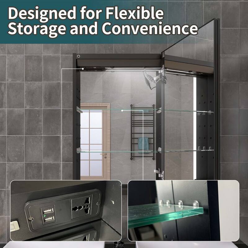 20" x 30" Lighted Recessed Medicine Cabinet with Mirror and Electrical Outlet