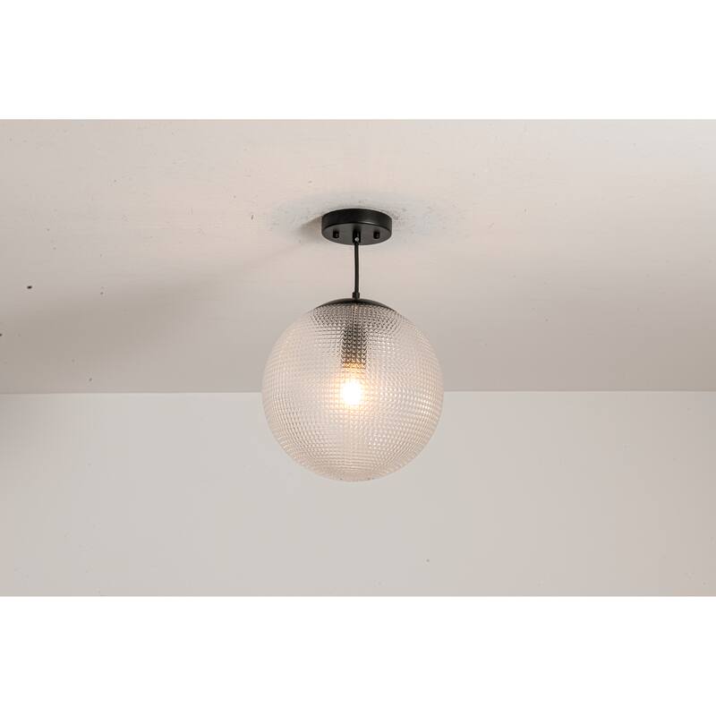 1-Light Modern Indoor Black Finish Metal Globe Textured Glass Kitchen Pendant Lighting over Island
