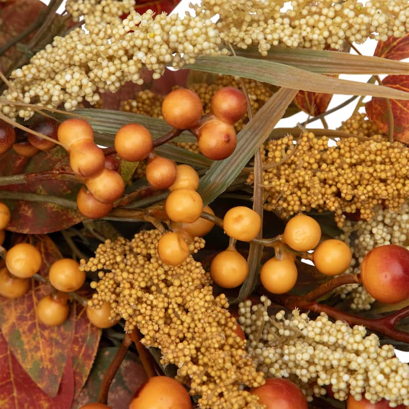 Autumn Leaves and Berries Fall Harvest Artificial Wreath - 24" - Unlit