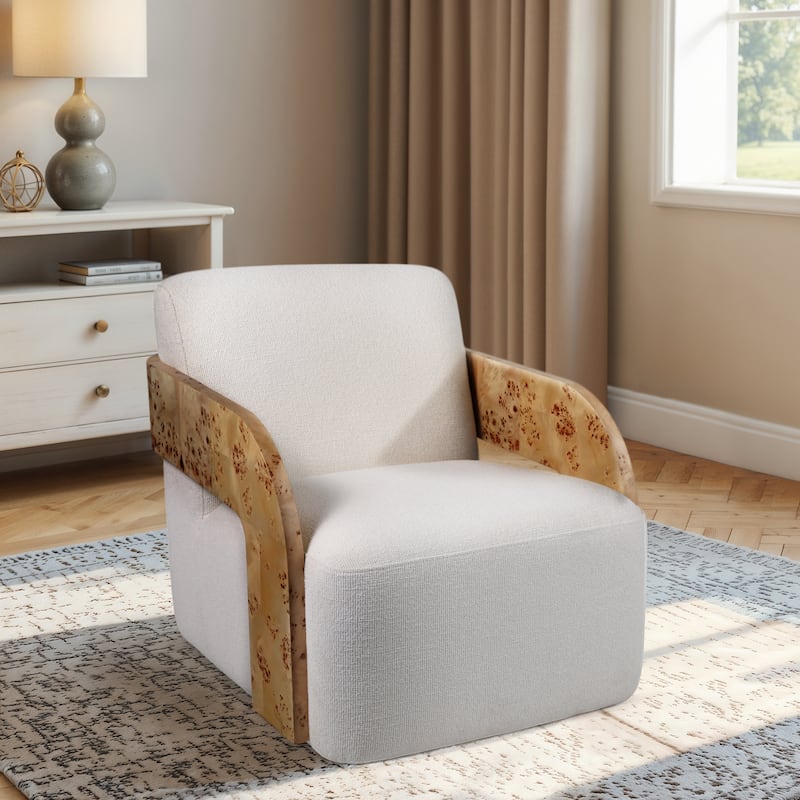 Accent Chair Wood Non-Woven Fabric Rubber Wood Modern Style for Home Office Bedroom Living Room - 33" Ivory & Beige - 28.5" x 36" x 32.5" - Ivory