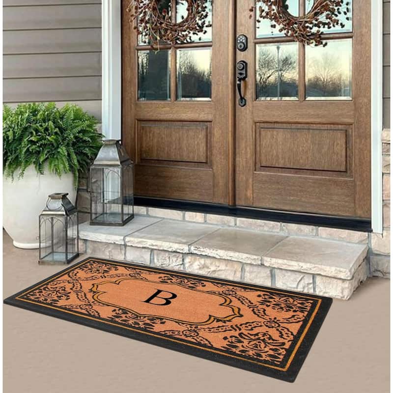 A1HC Uriel Bleached Coir Anti-shred Monogrammed Doormat, 30" X 60"
