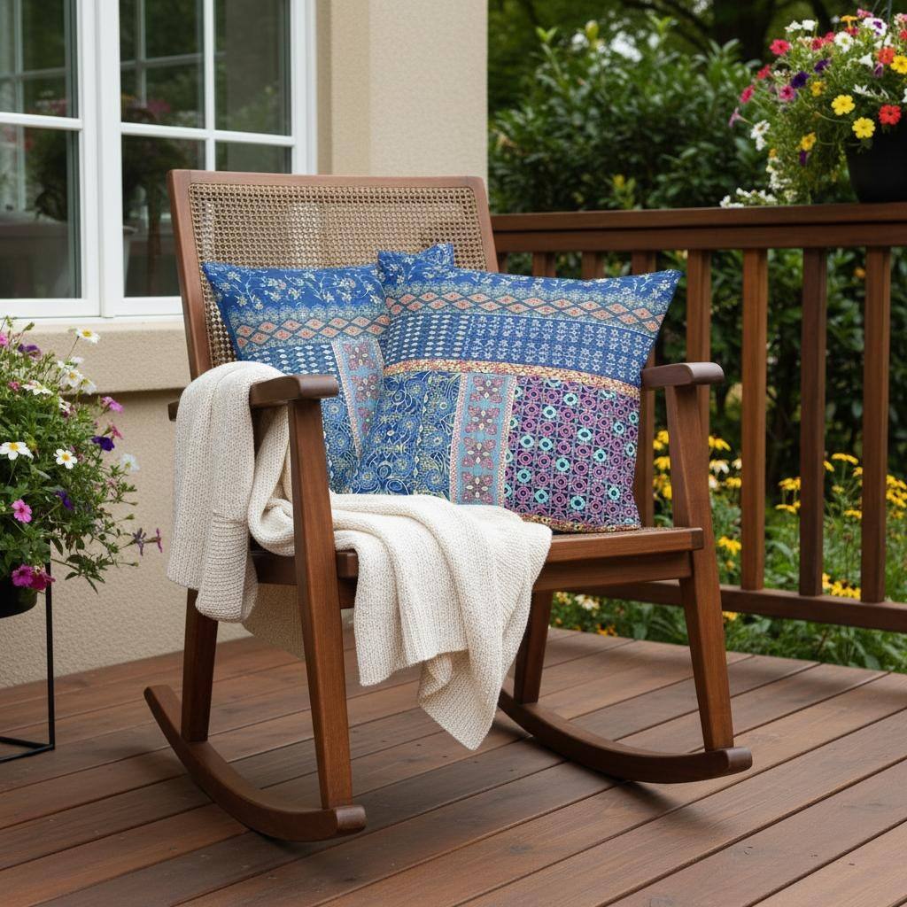 HomeRoots Set of Two 16" X 16" Blue and Yellow Blown Seam Floral Indoor Outdoor Throw Pillow - 16.00' X '16.00' X '5.00