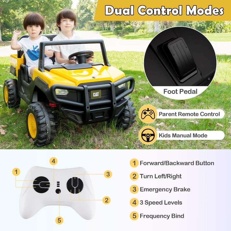 Costway 24V Ride On Dump Truck with Remote Control, Dump Bed, Shovel, - Yellow + Black - See Details
