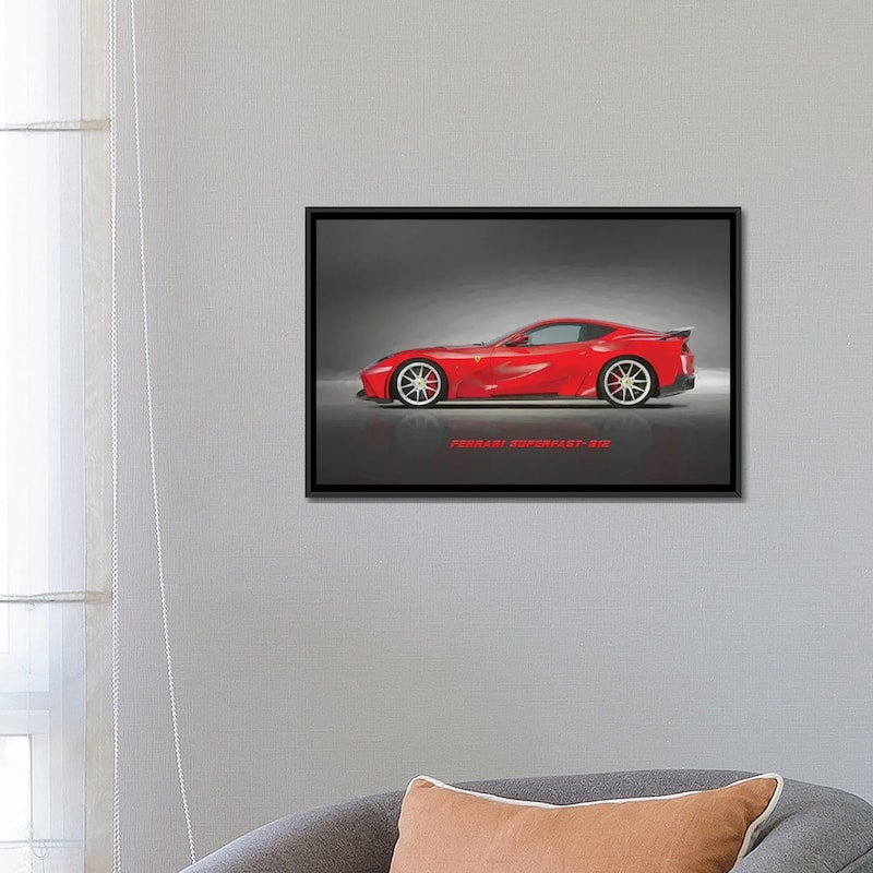 iCanvas "Ferrari Superfast 812 In Watercolor" by Paul Rommer Framed Canvas Print
