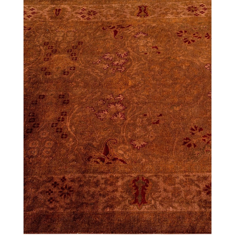 Overton Hand Knotted Wool Vintage Inspired Modern Contemporary Overdyed Brown Runner Rug - 3' 2" x 22' 4"