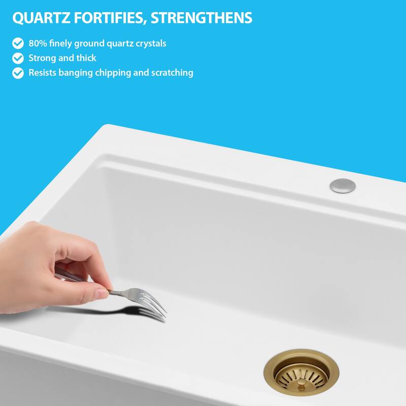 Kichae Granite Composite Drop-in Sink 33 inch White Workstation Sink - 33"x22"x10"