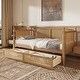 preview thumbnail 2 of 17, Antique Walnut Twin Size Daybed for Guest Room, Kids' Beds with 2 Drawers and Curved Rattan Headboard