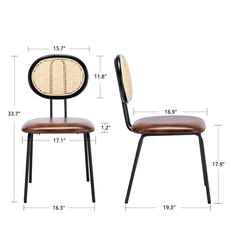 Faux Leather Rattan Back Dining Chairs Counter Stools with Metal Legs