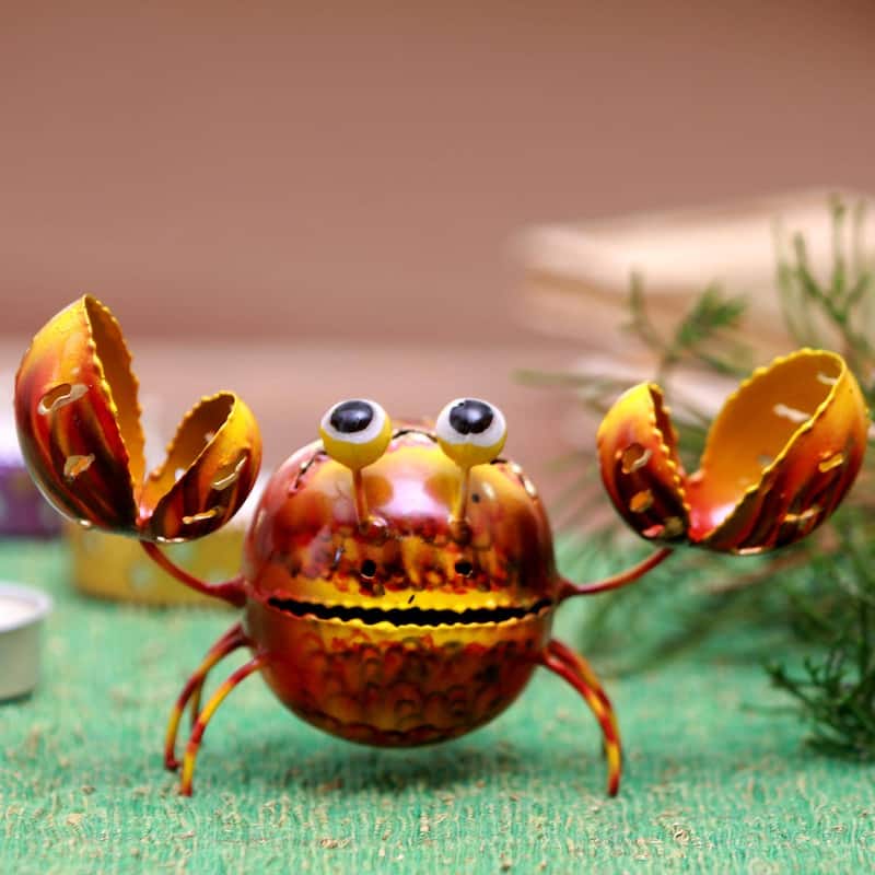 Handmade Bright Crab Steel Decorative Accent (Indonesia) - 3.5" H x 6" W x 2.4" D