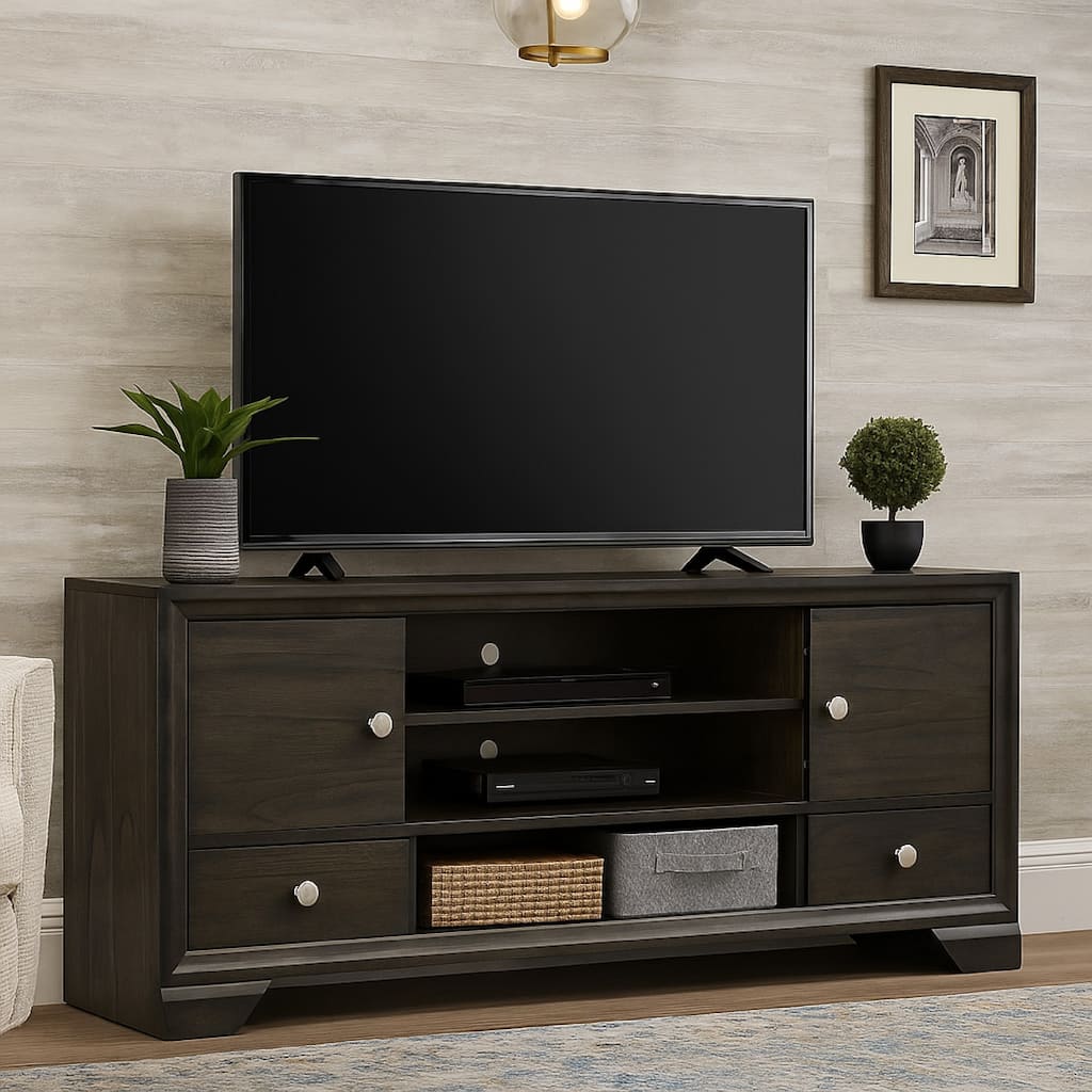Jeni TV Media Console, Sliding Doors, 2 Drawers, Rustic Dark Gray