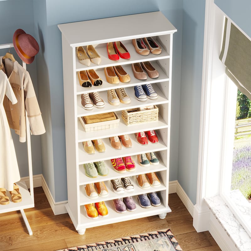 9-Tier Narrow Tall Shoe Storage Cabinet with LED Lighting for Living Room