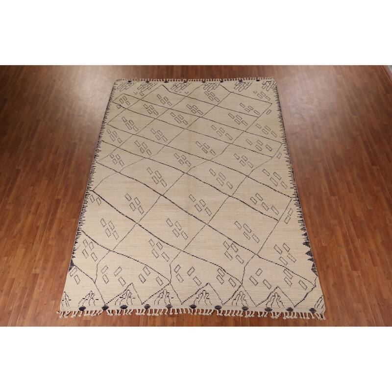 Trellis Moroccan Oriental Area Rug Handmade Geometric Wool Carpet - 9'0"x 12'5"