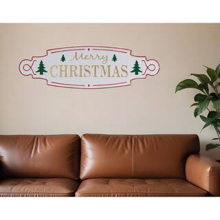 HomeRoots 11" X 36" White Green and Red Merry Christmas Metal Wall Decor
