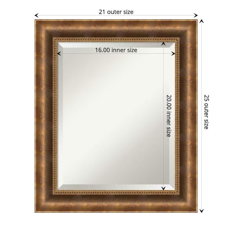 Beveled Wood Wall Mirror - Manhattan Bronze Frame - Outer Size: 21 x 25 in
