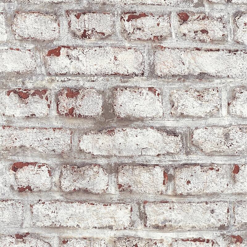 Galerie Wallcoverings Bricks and More Collection Distressed Plastered Brick Matte Finish Vinyl on Non-woven Wallpaper Roll - 33-feet long x 21-inches wide - White