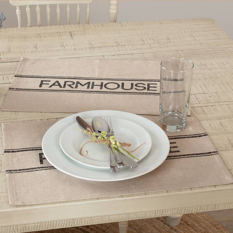 Sawyer Mill Charcoal Farmhouse Placemat Set of 6 12x18 - Placemat 12x18 - Placemat 12x18 - Set of 6 - Khaki/Asphalt