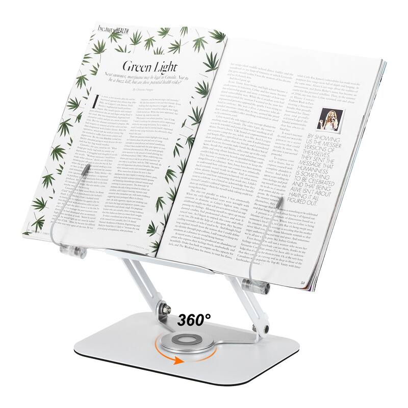 Book Stand for Reading, Adjustable Wooden Book Holder with 360 Degree Swivel Base - Brown