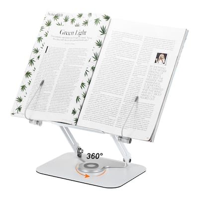 Book Stand for Reading, Adjustable Wooden Book Holder with 360 Degree Swivel Base - Brown