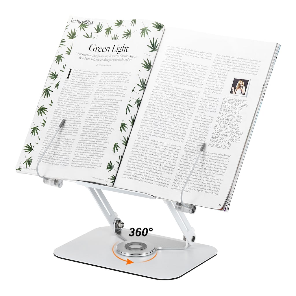 Book Stand for Reading, Adjustable Wooden Book Holder with 360 Degree Swivel Base - Brown