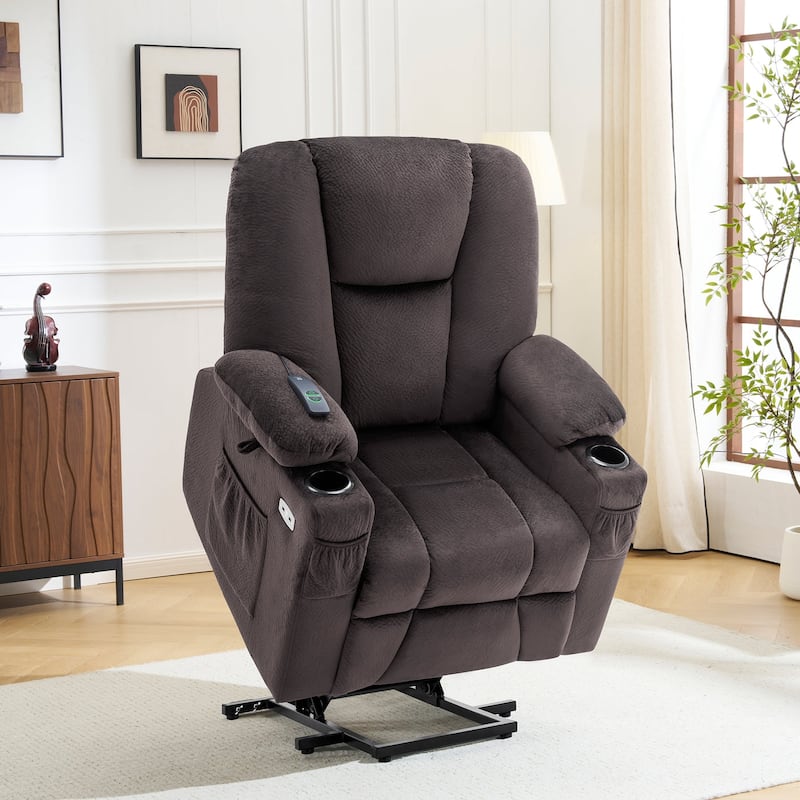 MCombo Electric Power Lift Recliner Chair with Extended Footrest, Fabric 7507 - Grey