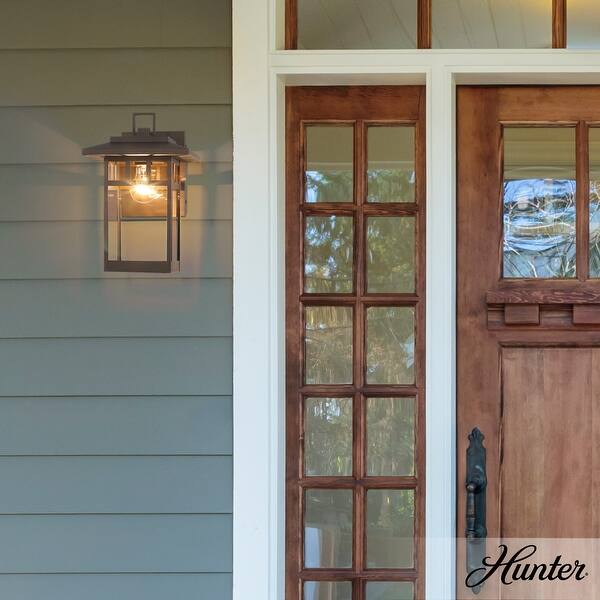 slide 2 of 9, Hunter Yancy House Outdoor Wall Light - Front Porch, Patio, Garage - Mission, Transitional - Resists Corrosion! 14" - Matte Bronze