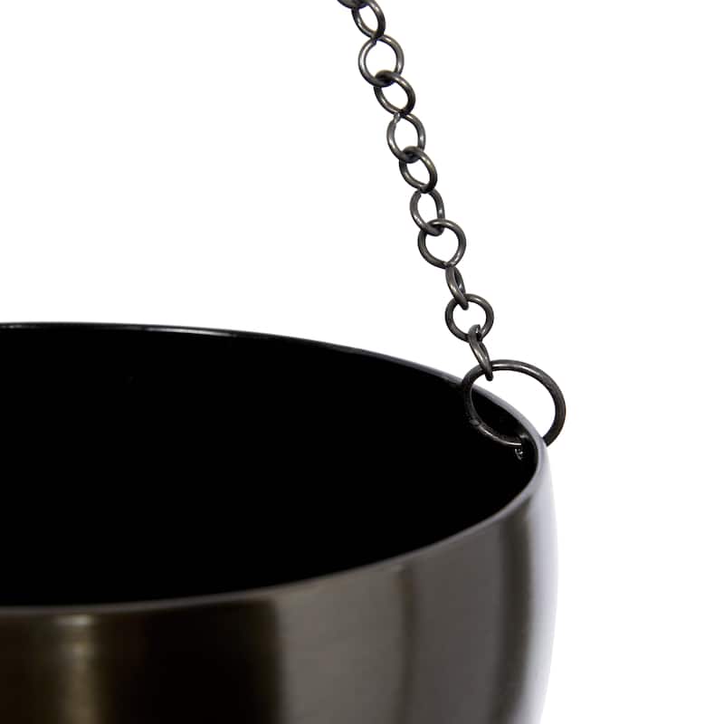 Black, Gold or Silver Metal Indoor Outdoor Hanging Dome Wall Planter with Chain (Set of 2)