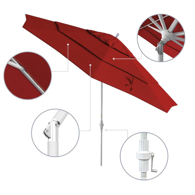 California Umbrella 11' Rd. Aluminum Market Umbrella, Crank Lift, Collar Tilt, Dbl Wind Vent, White Finish, Olefin Fabric