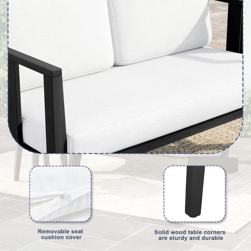 Outdoor Patio Wood Loveseat with Cushion