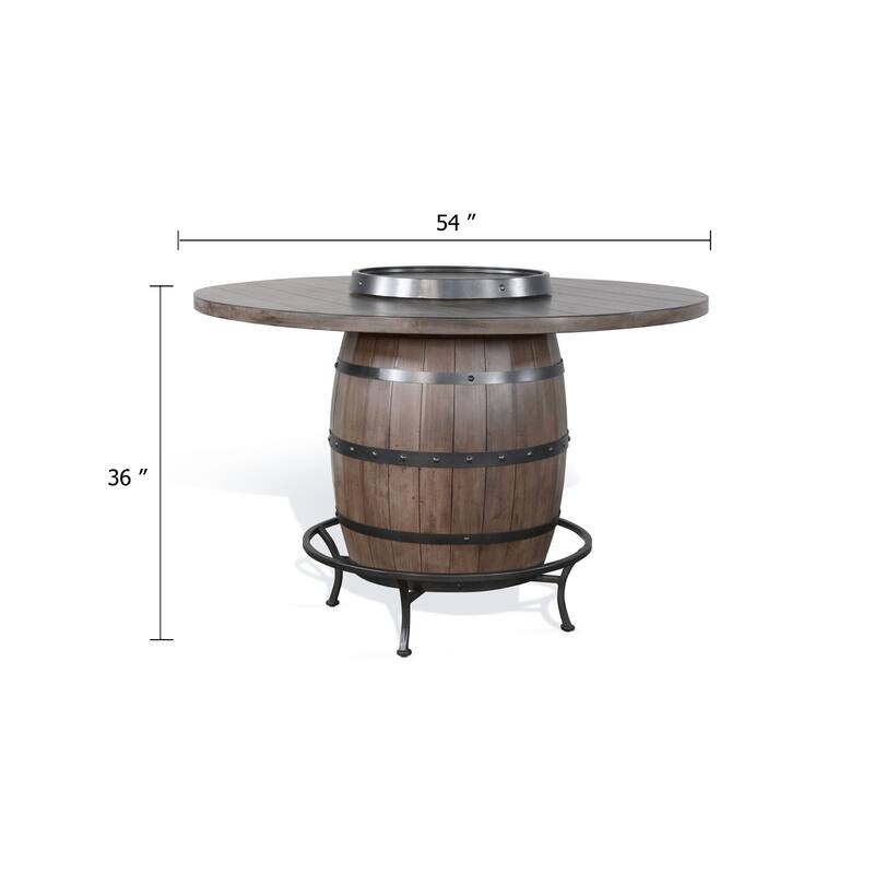 Yael Counter Height Pub Bar Table, Wine Barrel Base, Lazy Susan Top, Brown