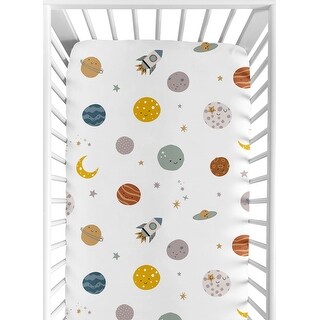 Sweet Jojo Designs Space Themed Boy Fitted Crib Sheet - Moon & Stars, Whimsical, Outerspace, Galaxy Planets, Rockets Ship, Moons