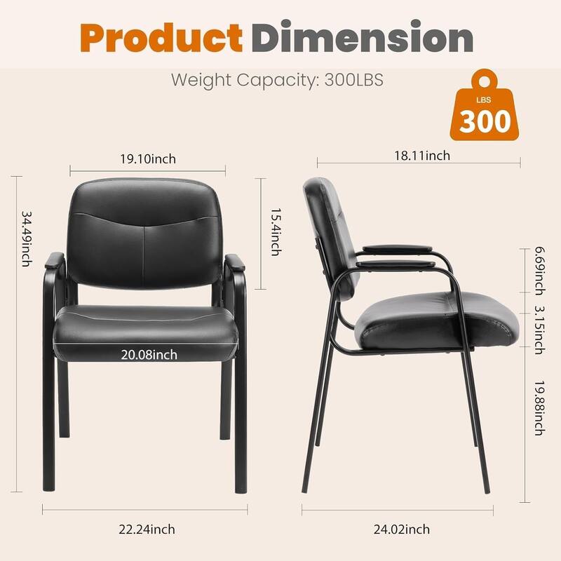 Reception Chairs, Leather Office Desk Guest Side Chair for Home Conference Lobby Area Meeting Church Medical Clinic Elderly
