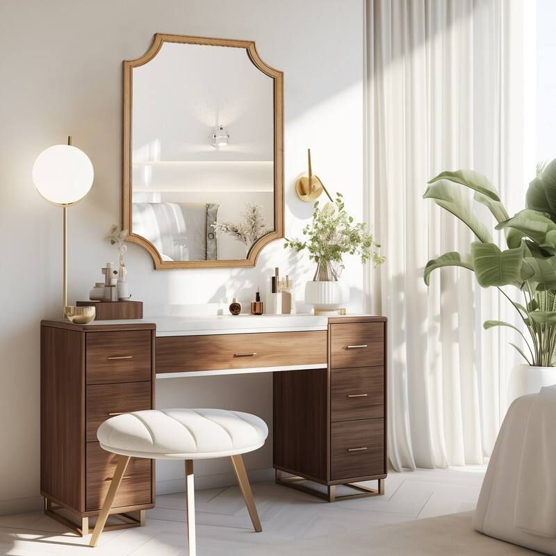 Full Scalloped Corners Arch Farmhouse Wall Mirror with Wood Frame