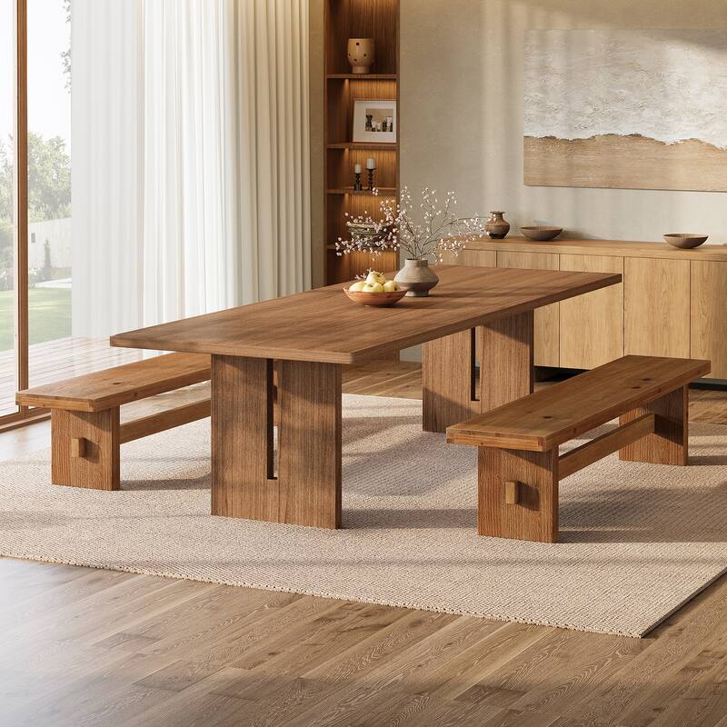 Solid Wood Bench, 63" End of Bed Bench, Extra Long Dining Benches for Bedroom, Dining Room, Kitchen, Foyer