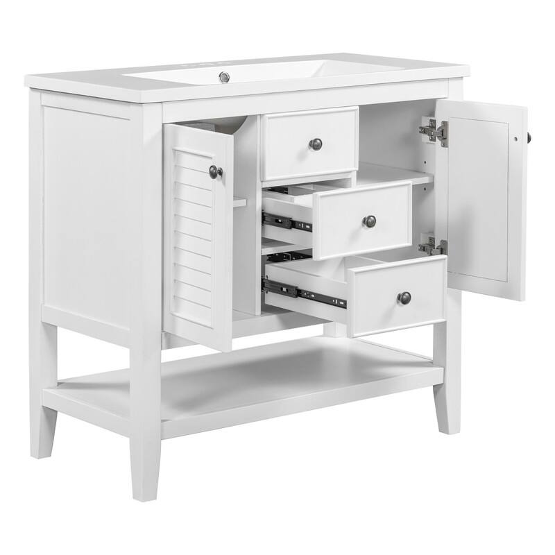 36" Bathroom Vanity with/without Sink, Bathroom Vanity Cabinet with 2 Cabinets and Drawers, Open Shelf, Solid Wood Frame