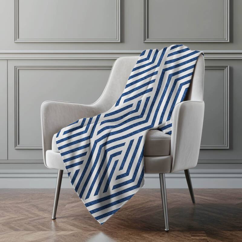Premium Machine Washable Contemporary Geo Sherpa Throw Blanket - Navy - 4'2" x 5'10"