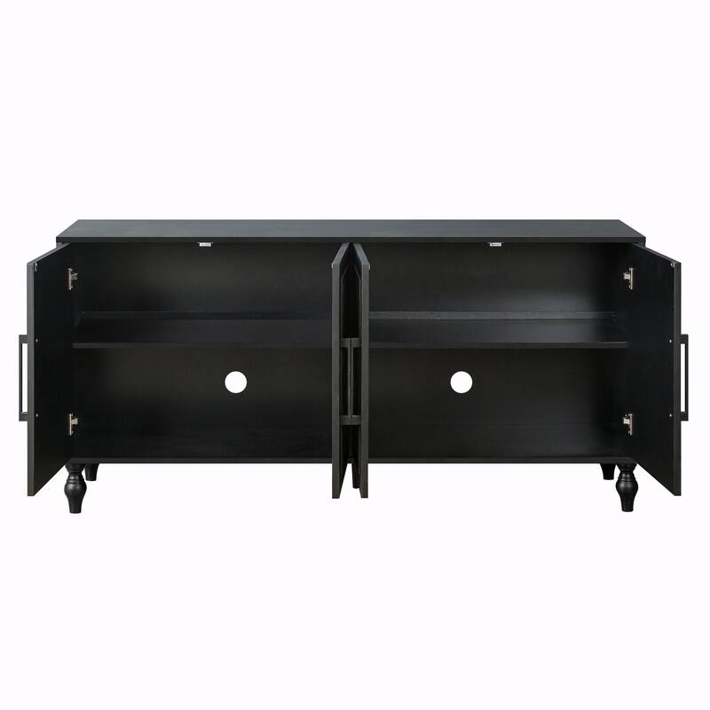 Large Storage Cabinet with Carved Flower Doors and Metal Handles