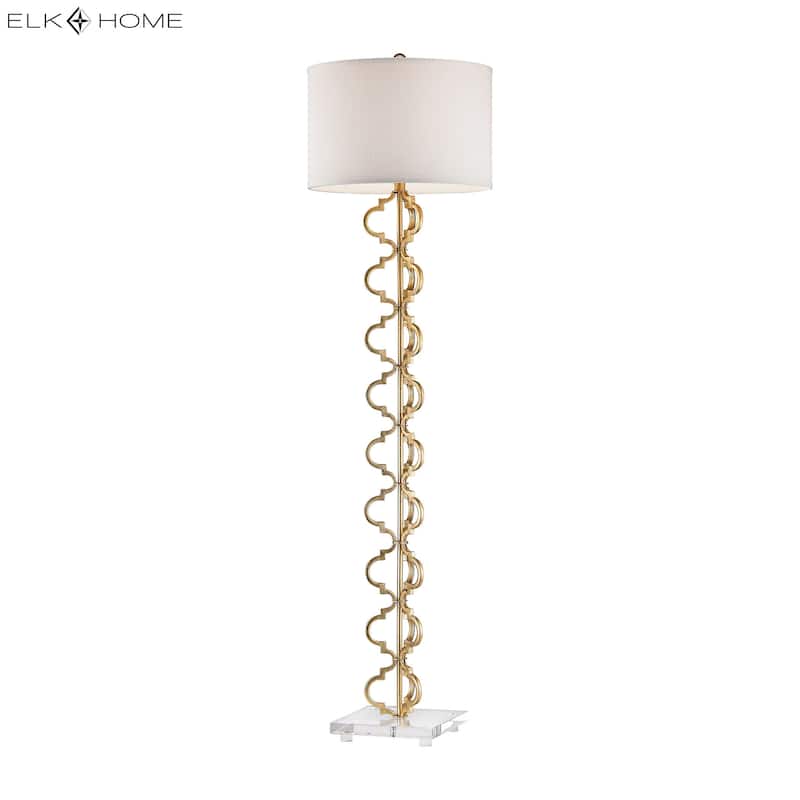 Elk Home Castile Gold Leaf With White Linen Shade 1 Light Floor Lamp