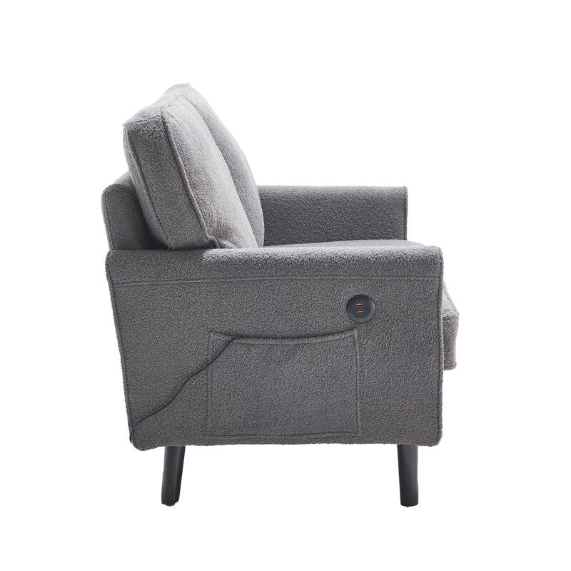 Loveseat Sofa Upholstered Deep Seat Sofa Modern Love Seat with USB & Removable Pillow Cover, Pockets 2-seat Armchair