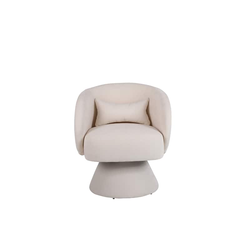 Swivel Round Barrel Chair in Fabric with Curved Backrest and Thick Padded Seat