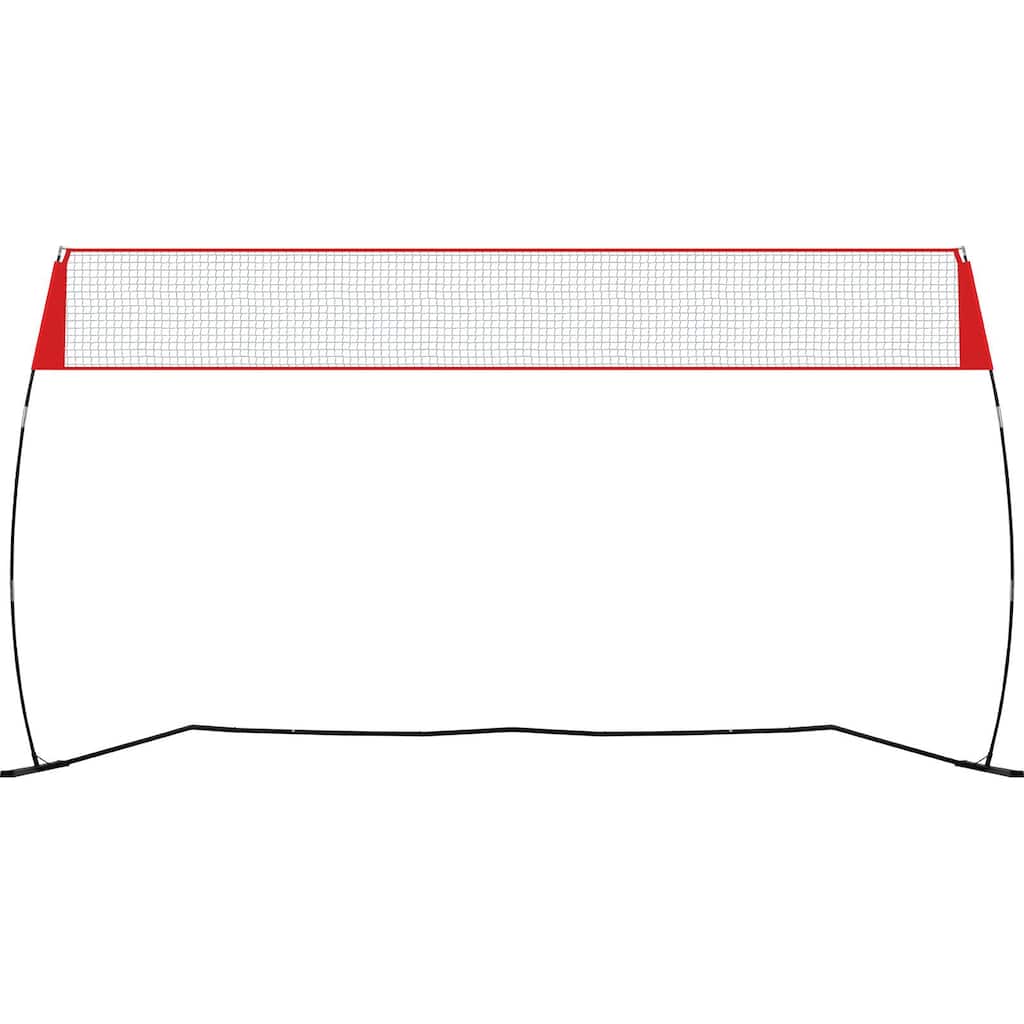 Red Steel and Fiberglass Volleyball Net, 14ft Wide, Adjustable Height and Weather-Resistant