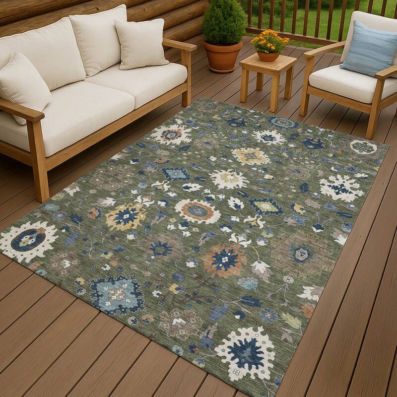 Machine Washable Indoor/ Outdoor Traditional Marci Chantille Rug - Olive - 2'6" x 3'10"