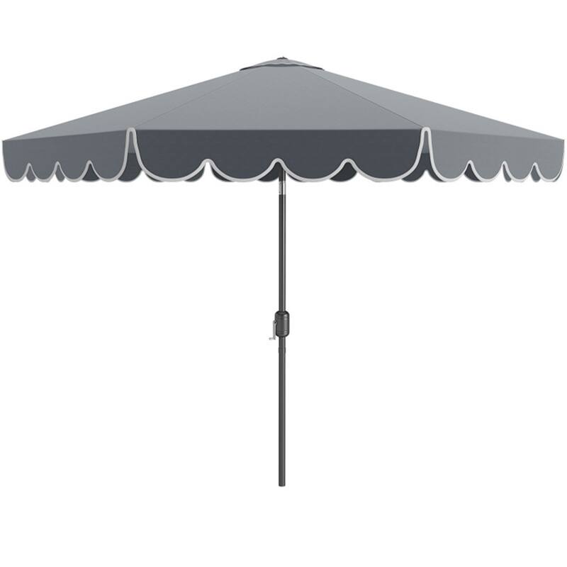 Premium 10 Ft Patio Umbrella with Crank Auto Tilt and Ruffled Edges Sun Protection Waterproof Polyester Canopy - 10 x 8.2 ft