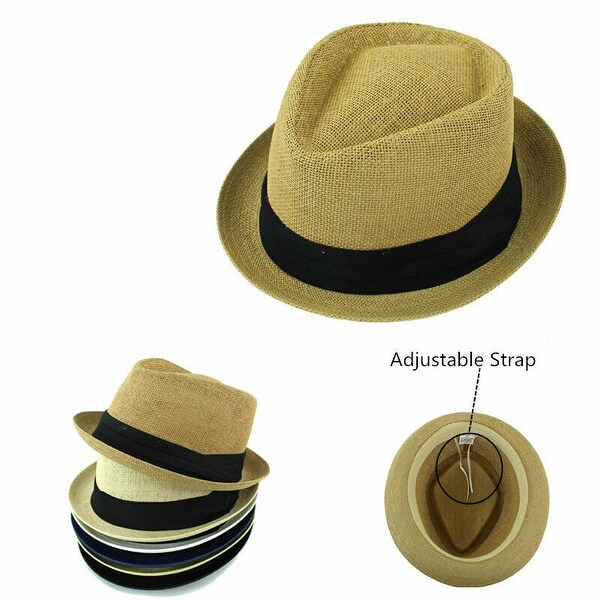Straw Fedora Hat Blue Cuban Blue Summer Beach Sun Panama Short Brim Men Women