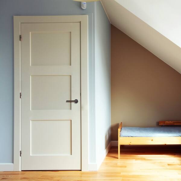 Shop Trimlite 3068138 8433lh1d6916 36 By 80 Shaker 3 Panel Left Handed Interior Pre Hung Passage Door With Black Hinges And Overstock 26044666