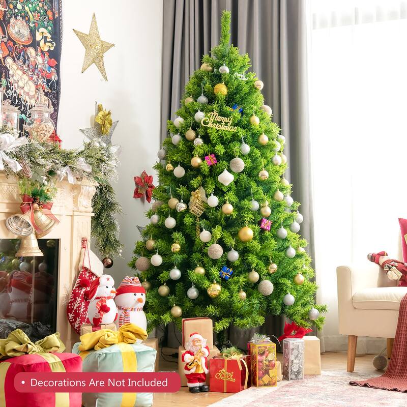 Costway 6.5ft Green Flocked Hinged Artificial Christmas Tree w/ Metal