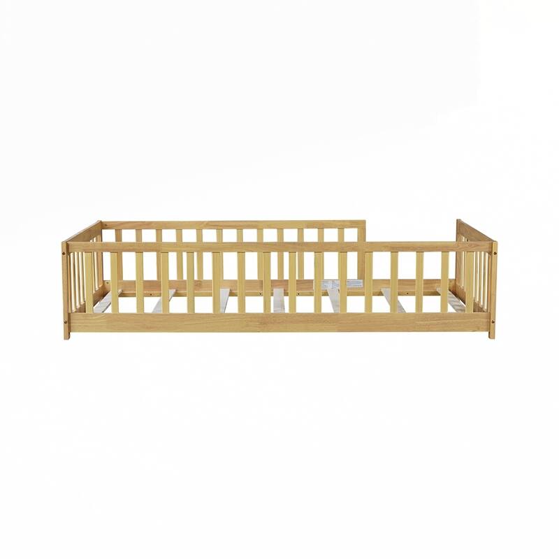 Rubber Wood Floor Bed with Fence without Door
